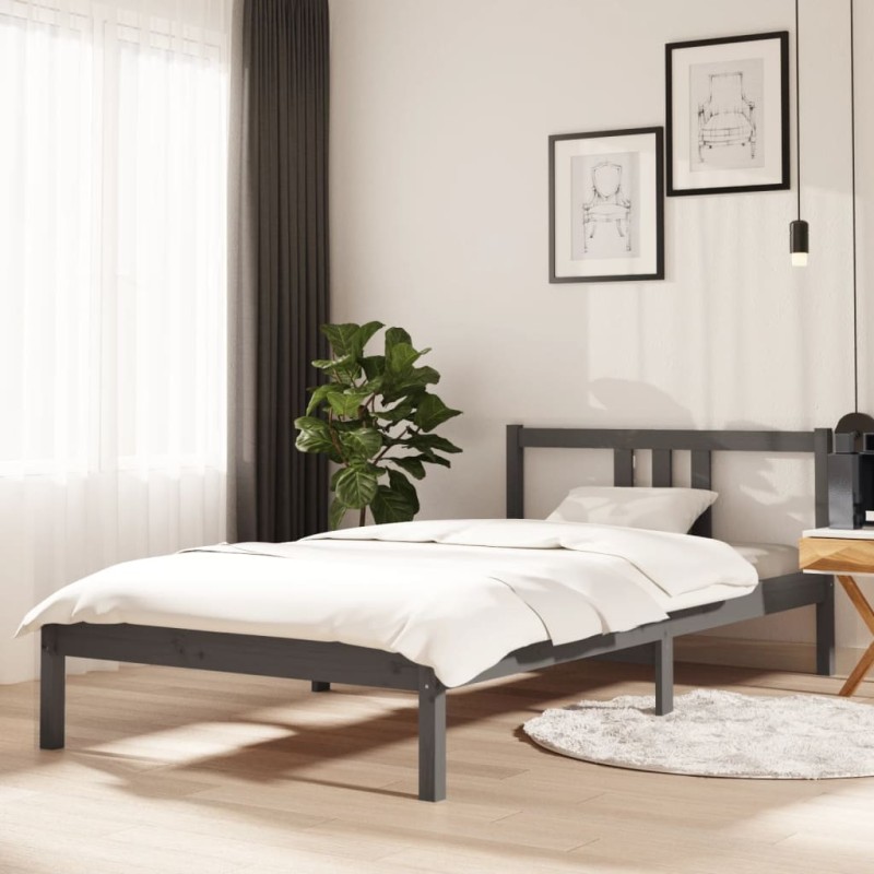 vidaXL Estructura de cama madera maciza gris 100x200 cm vidaXL Estructura de cama madera maciza gris 100x200 cm