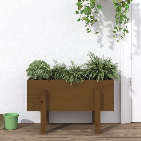 vidaXL Jardinera de madera maciza de pino marrón miel 62x30x38 cm