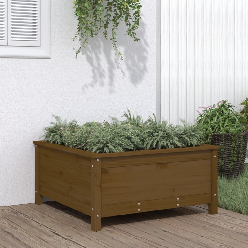 vidaXL Jardinera madera maciza de pino marrón miel 82,5x82,5x39 cm