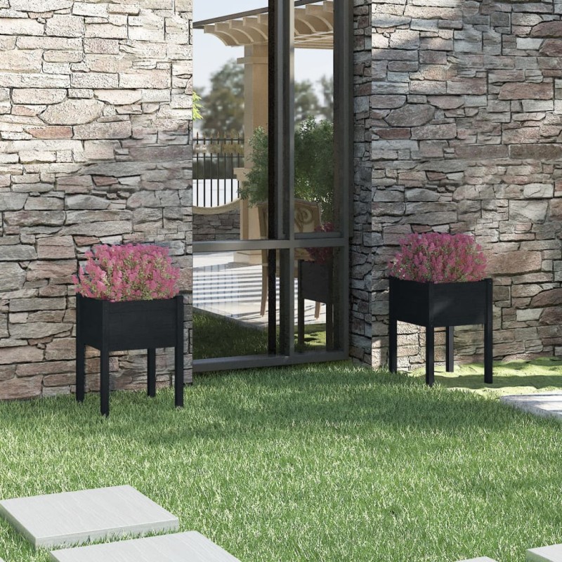 vidaXL Jardineras 2 uds madera maciza de pino negro 50x50x70 cm vidaXL Jardineras 2 uds madera maciza de pino negro 50x50x70 cm