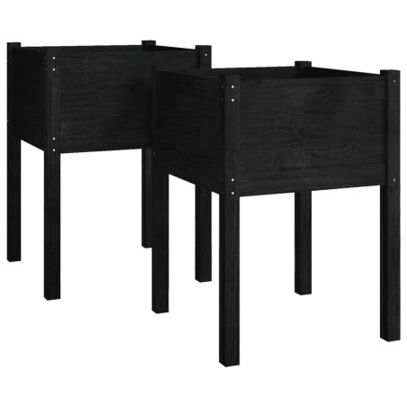 vidaXL Jardineras 2 uds madera maciza de pino negro 50x50x70 cm