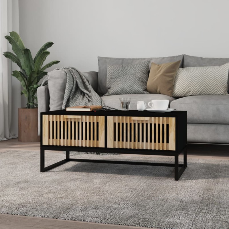 vidaXL Mesa de centro hierro y madera contrachapada negro 80x40x35 cm vidaXL Mesa de centro hierro y madera contrachapada negro 80x40x35 cm