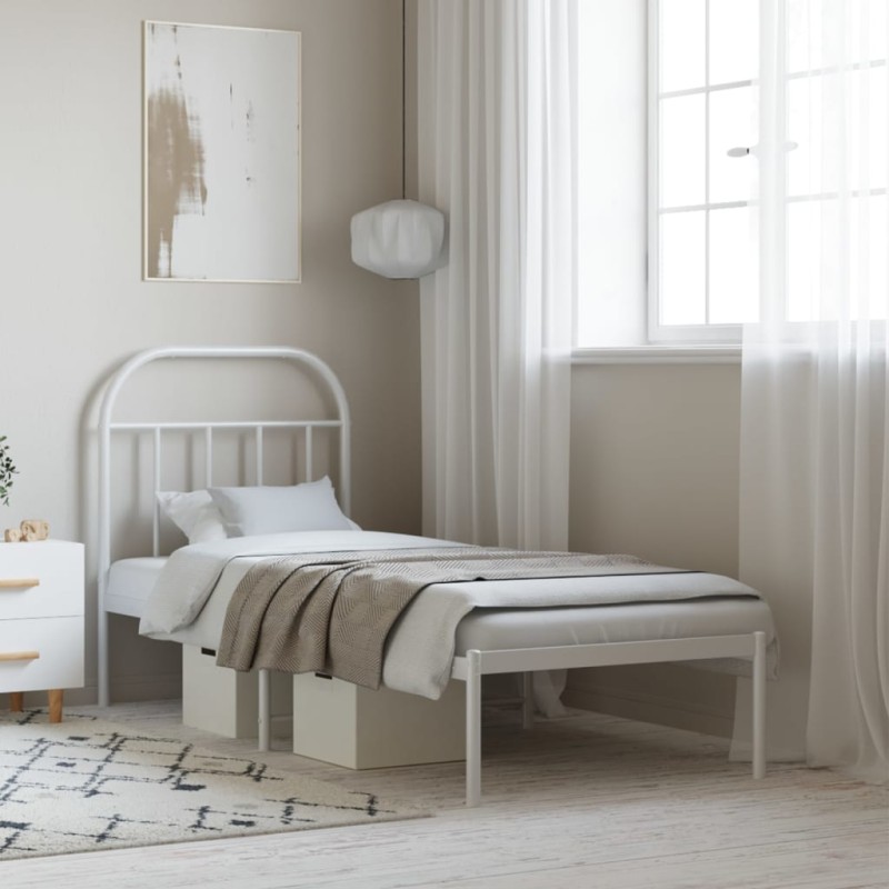 vidaXL Estructura de cama de metal con cabecero blanco 75x190 cm vidaXL Estructura de cama de metal con cabecero blanco 75x190 cm