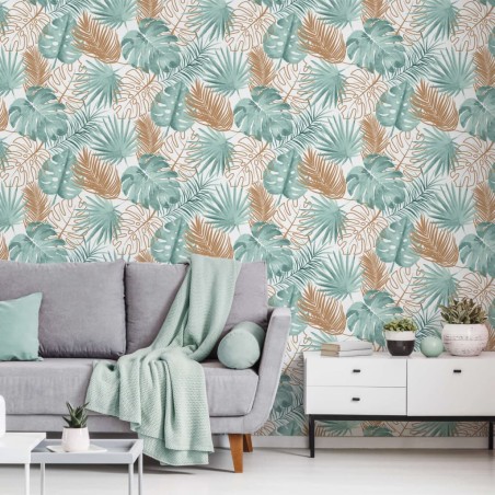 DUTCH WALLCOVERINGS Papel pintado hojas de monstera verde
