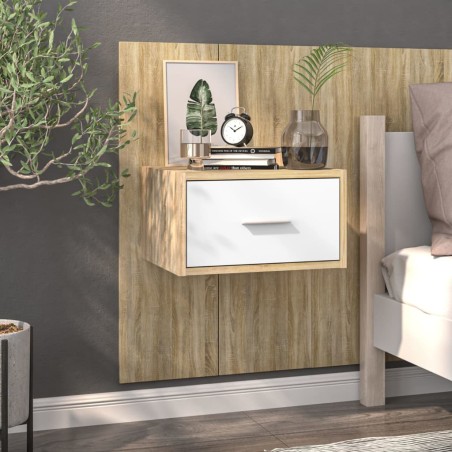 vidaXL Mesita de noche de pared blanco y roble Sonoma