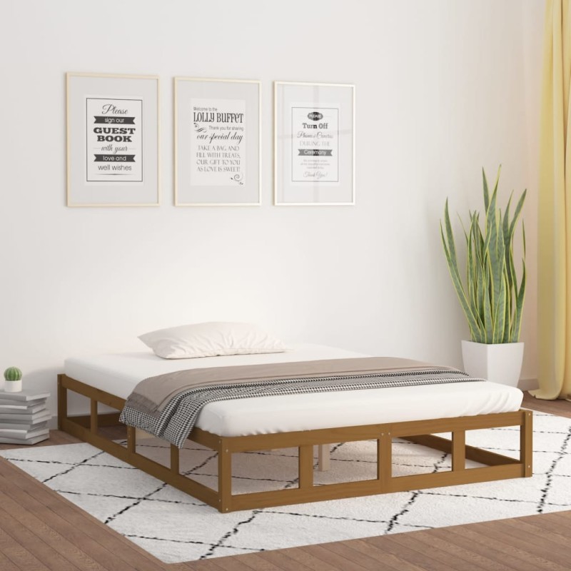 vidaXL Estructura de cama de madera maciza marrón miel 150x200 cm vidaXL Estructura de cama de madera maciza marrón miel 150x200 cm