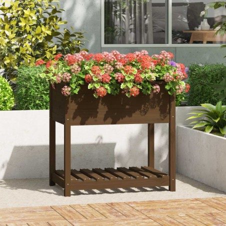 vidaXL Jardinera con estante madera maciza marrón miel 82,5x54x81 cm