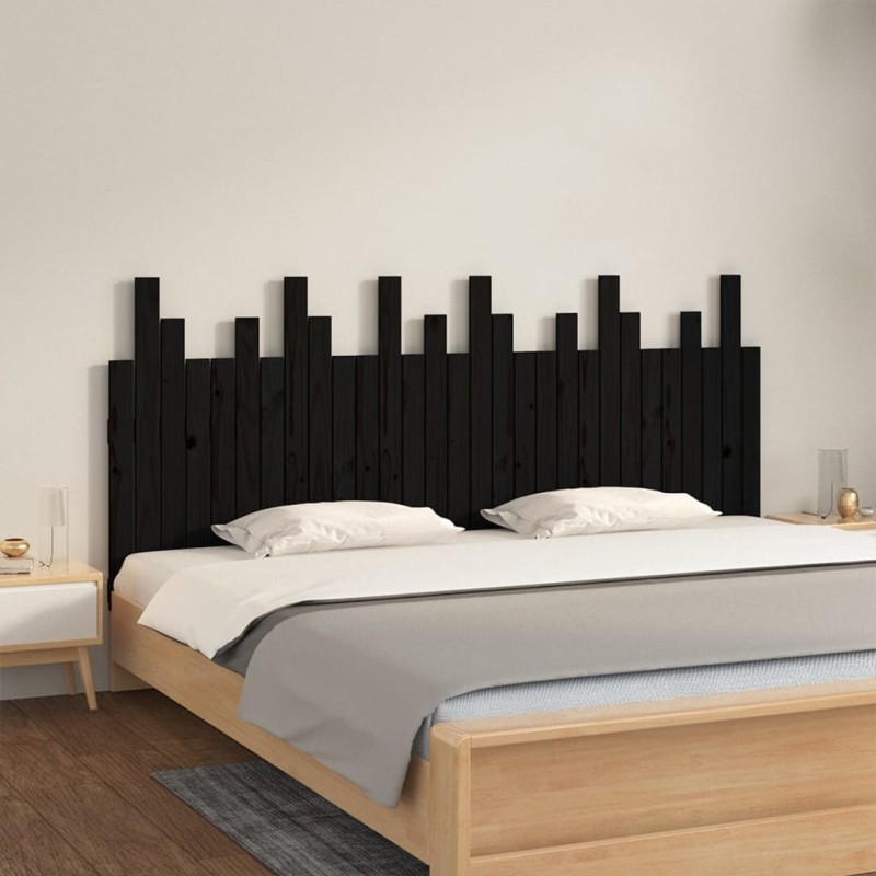 vidaXL Cabecero de cama de pared madera maciza pino negro 185x3x80 cm vidaXL Cabecero de cama de pared madera maciza pino negro 185x3x80 cm