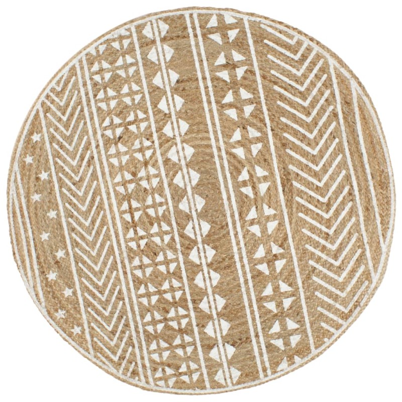 vidaXL Alfombra de yute tejida a mano con estampado blanco 90 cm vidaXL Alfombra de yute tejida a mano con estampado blanco 90 cm