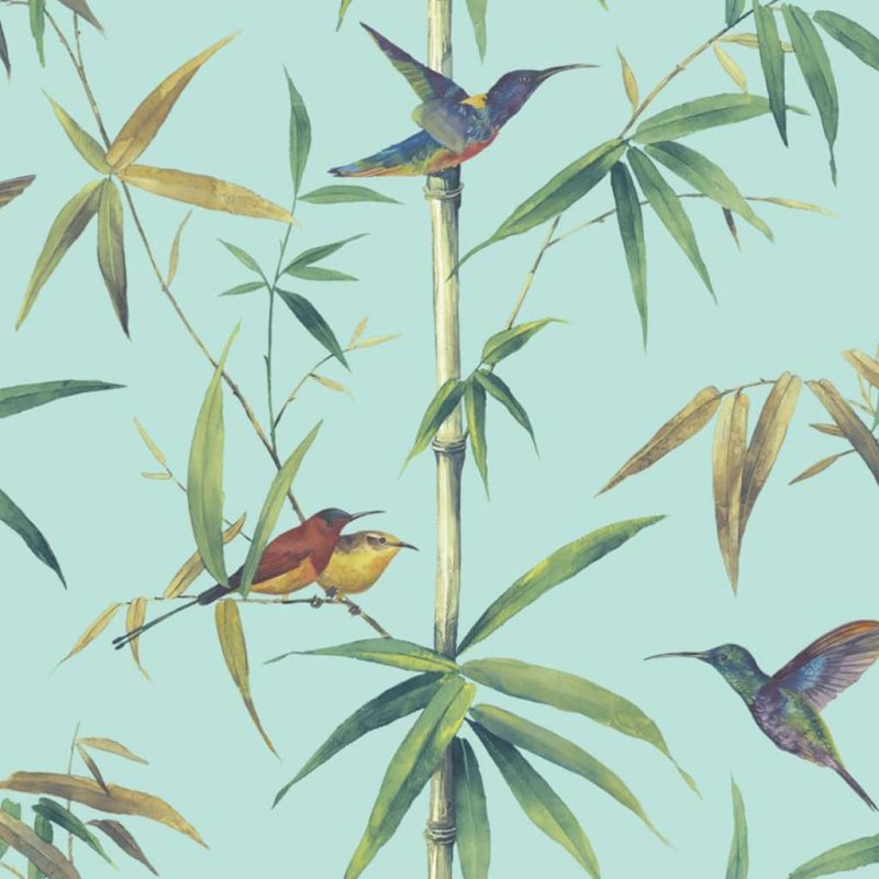 Noordwand Papel pintado Kolibri and Bamboo turquesa Noordwand Papel pintado Kolibri and Bamboo turquesa