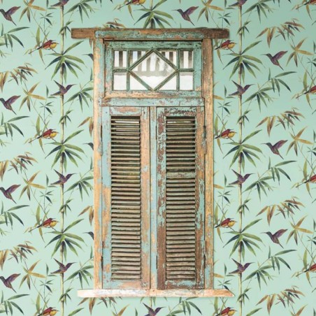 Noordwand Papel pintado Kolibri and Bamboo turquesa