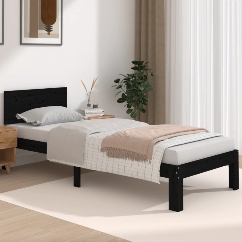vidaXL Estructura de cama individual madera maciza negro 75x190 cm vidaXL Estructura de cama individual madera maciza negro 75x190 cm