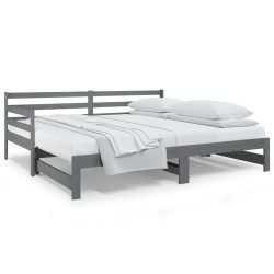 vidaXL Sofá cama extraíble madera maciza de pino gris 2x(90x190) cm