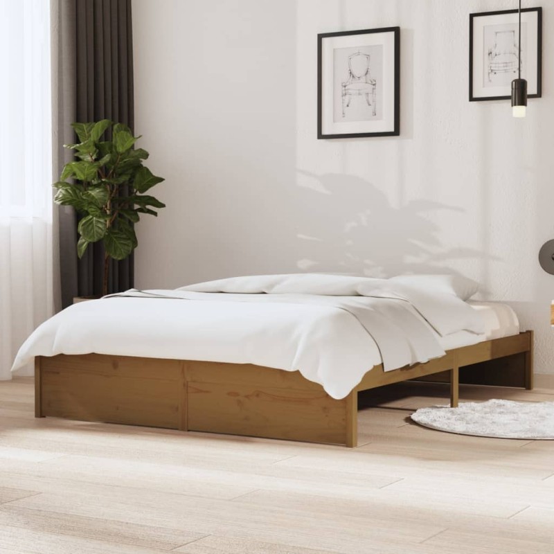 vidaXL Estructura de cama madera maciza marrón miel 140x200 cm vidaXL Estructura de cama madera maciza marrón miel 140x200 cm