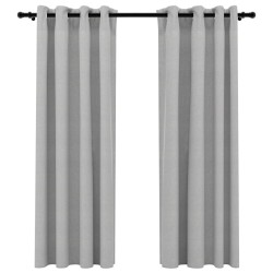 vidaXL Cortinas opacas con ojales look de lino 2 pzas gris 140x175 cm
