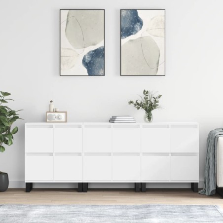 vidaXL Aparadores 3 uds madera contrachapada blanco