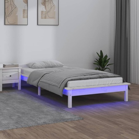 vidaXL Estructura de cama con LED madera maciza blanca 100x200 cm