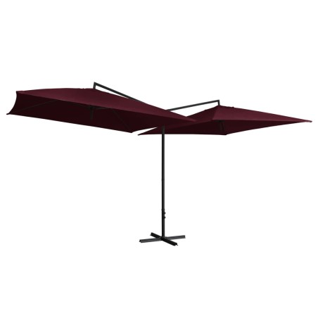 vidaXL Sombrilla doble con palo de acero rojo burdeos 250x250 cm 