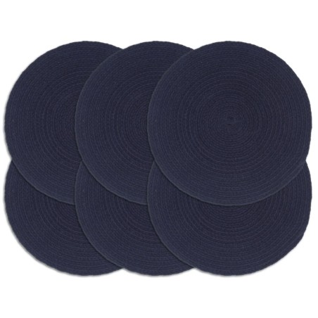 vidaXL Mantel individual redondo 6 uds algodón azul marino liso 38 cm 