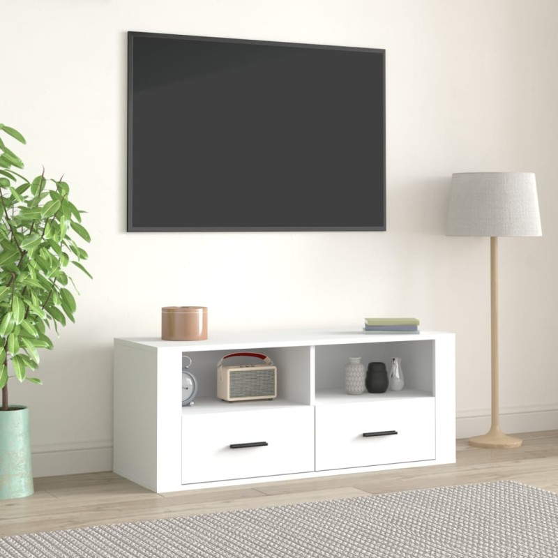 vidaXL Mueble para TV madera contrachapada blanco 100x35x40 cm vidaXL Mueble para TV madera contrachapada blanco 100x35x40 cm