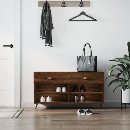 vidaXL Banco zapatero madera de ingeniería marrón roble 102x35x55 cm