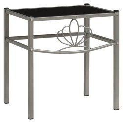 vidaXL Mesita de noche metal y vidrio gris y negro 42,5x33x44,5 cm