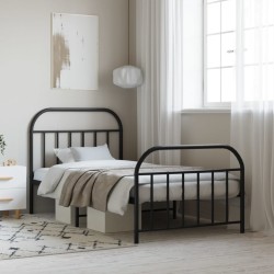 vidaXL Estructura de cama con cabecero y estribo metal negro 100x200cm