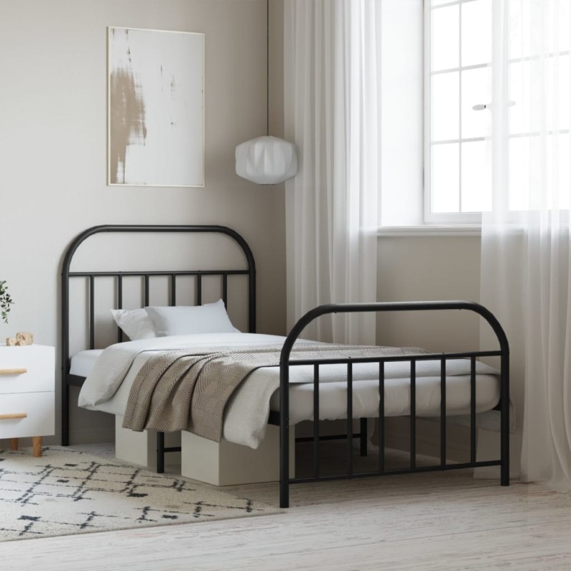 vidaXL Estructura de cama con cabecero y estribo metal negro 100x200cm vidaXL Estructura de cama con cabecero y estribo metal negro 100x200cm