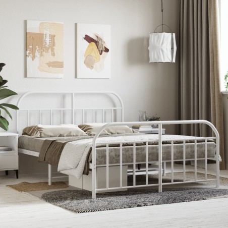 vidaXL Estructura cama metal con cabecero y estribo blanco 150x200 cm