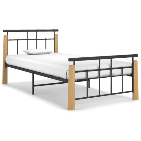 vidaXL Estructura de cama metal y madera maciza de roble 90x200 cm