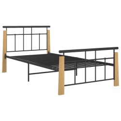 vidaXL Estructura de cama metal y madera maciza de roble 90x200 cm