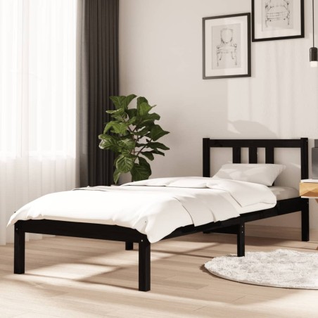vidaXL Estructura de cama madera maciza negro 75x190 cm