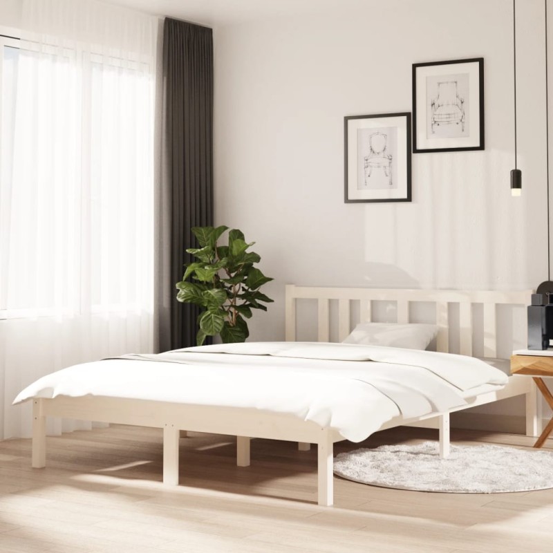 vidaXL Estructura de cama doble madera maciza blanco 135x190 cm vidaXL Estructura de cama doble madera maciza blanco 135x190 cm