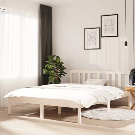 vidaXL Estructura de cama doble madera maciza blanco 135x190 cm