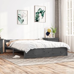vidaXL Estructura de cama madera maciza gris tamaño king 150x200 cm