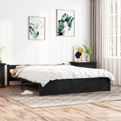 vidaXL Estructura de cama madera maciza negro tamaño king 150x200 cm