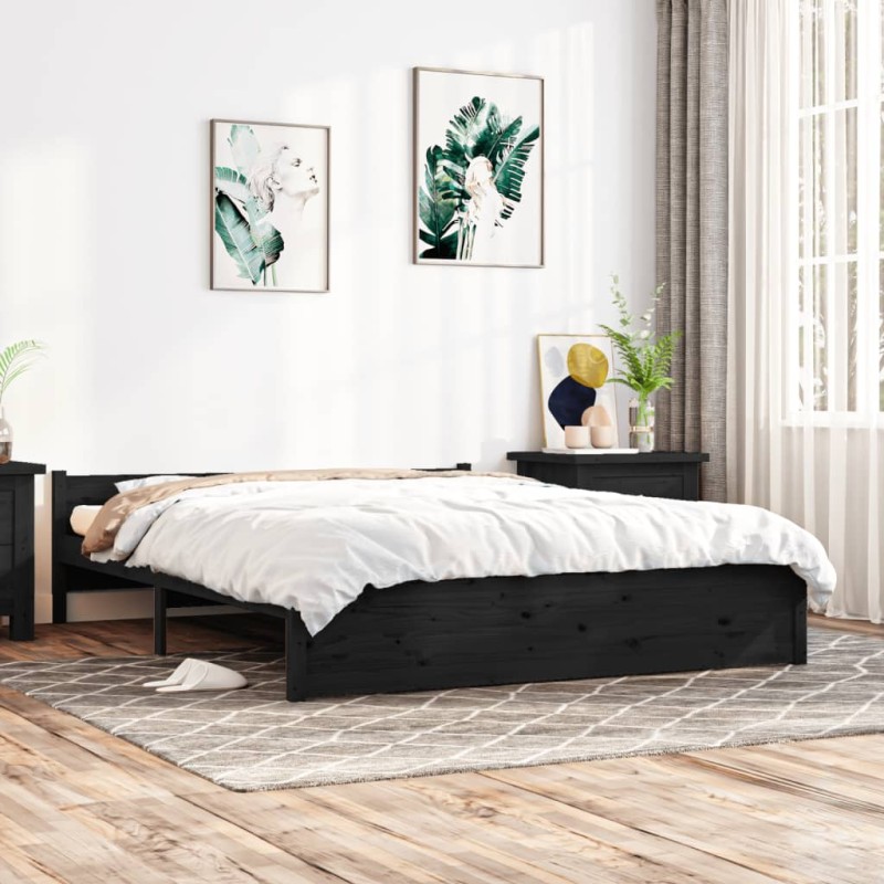 vidaXL Estructura de cama madera maciza negro tamaño king 150x200 cm