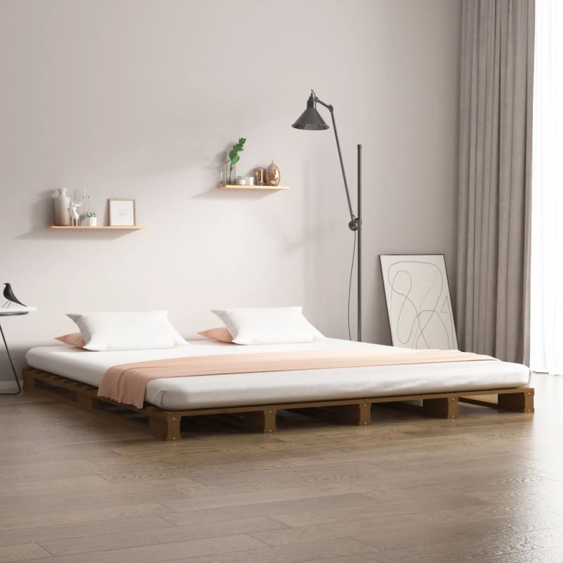 vidaXL Cama de palets madera de pino marrón miel King Size 150x200 cm