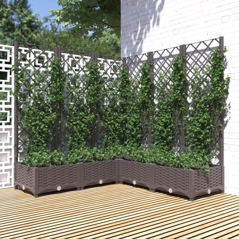vidaXL Jardinera con enrejado PP marrón 120x120x121,5 cm vidaXL Jardinera con enrejado PP marrón 120x120x121,5 cm