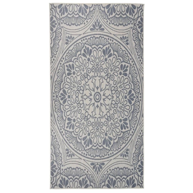 vidaXL Alfombra de exterior de tejido plano rayas azules 100x200 cm vidaXL Alfombra de exterior de tejido plano rayas azules 100x200 cm