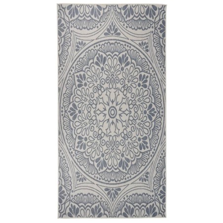 vidaXL Alfombra de exterior de tejido plano rayas azules 100x200 cm
