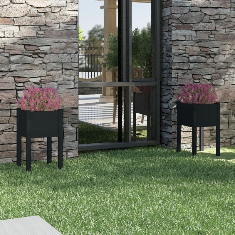 vidaXL Jardineras 2 unidades madera maciza de pino negro 40x40x70 cm vidaXL Jardineras 2 unidades madera maciza de pino negro 40x40x70 cm