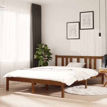 vidaXL Estructura de cama doble madera maciza marrón miel 135x190 cm