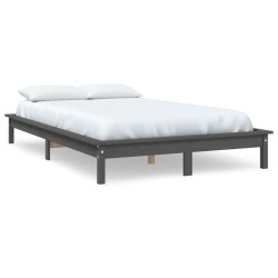 vidaXL Estructura de cama madera maciza de pino gris 135x190 cm