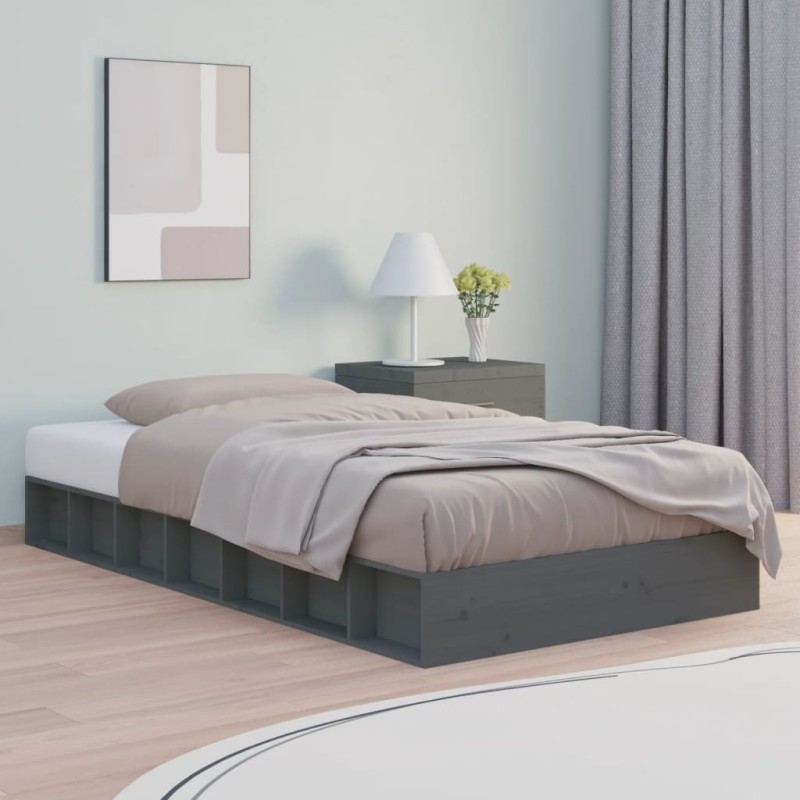 vidaXL Estructura de cama de madera maciza gris 90x200 cm