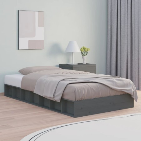 vidaXL Estructura de cama de madera maciza gris 90x200 cm