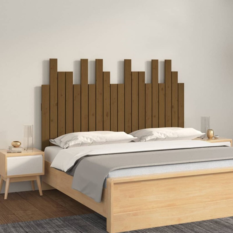 vidaXL Cabecero cama pared madera maciza pino marrón miel 127,5x3x80cm vidaXL Cabecero cama pared madera maciza pino marrón miel 127,5x3x80cm
