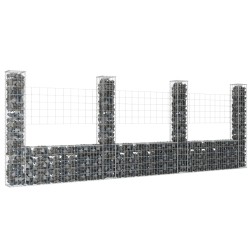 vidaXL Cesta de gaviones forma de U 4 postes de hierro 380x20x150 cm