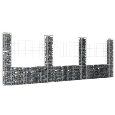 vidaXL Cesta de gaviones forma de U 4 postes de hierro 380x20x150 cm
