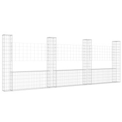 vidaXL Cesta de gaviones forma de U 4 postes de hierro 380x20x150 cm